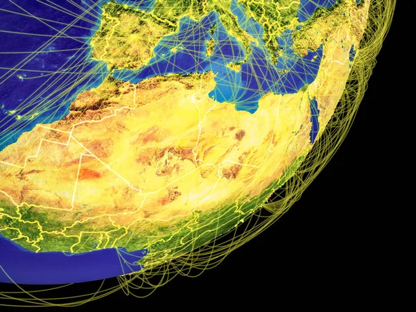 Северная Африка Космоса Планете Земля Границами Стран Международными Связями Представляющими — стоковое фото