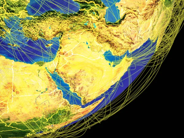 Mellanöstern Från Rymden Planeten Jorden Med Landsgränser Och Internationella Anslutningar — Stockfoto