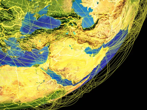 Западная Азия Космоса Планете Земля Границами Стран Международными Связями Представляющими — стоковое фото