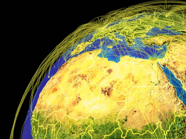 Північна Африка Космосу Землі Ліній Які Представляють Міжнародних Язків Спілкування — стокове фото
