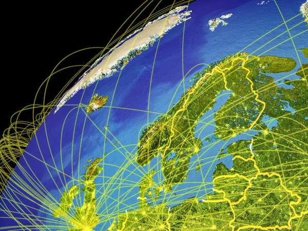 Northern Europe Space Earth Lines Representing International Connections Communication Travel — Stock Photo, Image