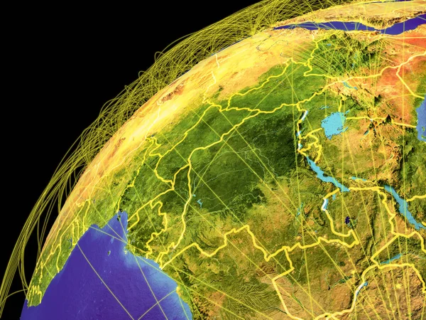 Střední Afrika Vesmíru Zemi Řádky Představující Mezinárodní Spojení Komunikace Cestování — Stock fotografie