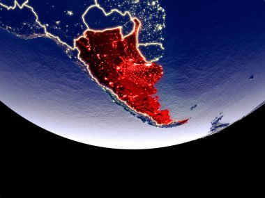 Arjantin gece uzaydan uydu görüntüsü. Güzel ayrıntılı plastik gezegenin yüzeyi görünür şehir ışıkları ile. 3D çizim. Nasa tarafından döşenmiş bu görüntü unsurları.
