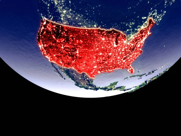 Widok Satelitarny Usa Kosmosu Nocy Powierzchni Pięknie Szczegółowe Tworzywa Sztucznego — Zdjęcie stockowe