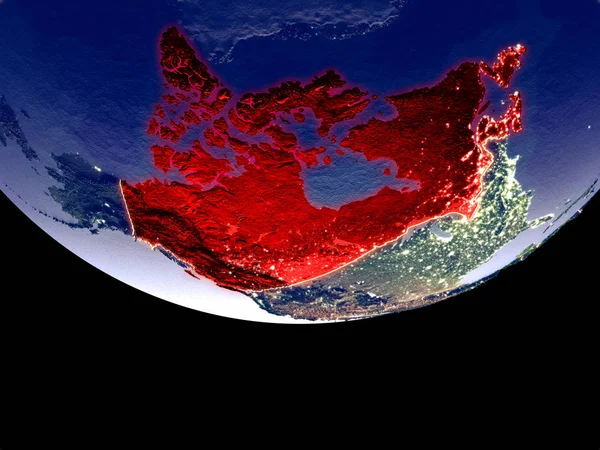 Widok Satelitarny Kanady Kosmosu Nocy Powierzchni Pięknie Szczegółowe Tworzywa Sztucznego — Zdjęcie stockowe