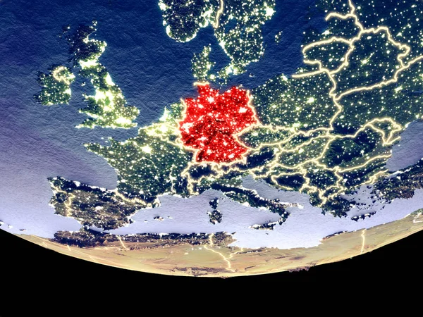 Satellietmening Van Duitsland Vanuit Ruimte Nachts Het Oppervlak Van Prachtig — Stockfoto