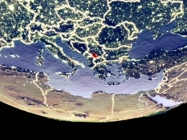 Спутниковый Вид Косово Космоса Ночью Красиво Детализированная Пластиковая Поверхность Планеты — стоковое фото