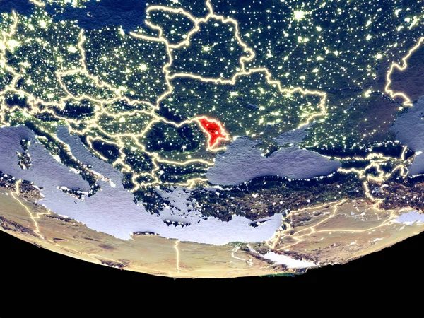 Vue Satellite Moldavie Depuis Espace Nuit Superbe Surface Planète Plastique — Photo