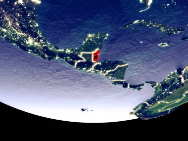 Belize gece uzaydan uydu görüntüsü. Güzel ayrıntılı plastik gezegenin yüzeyi görünür şehir ışıkları ile. 3D çizim. Nasa tarafından döşenmiş bu görüntü unsurları.