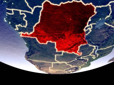 Uydu görünümü, Kongo gece uzaydan Dem mümessili. Güzel ayrıntılı plastik gezegenin yüzeyi görünür şehir ışıkları ile. 3D çizim. Nasa tarafından döşenmiş bu görüntü unsurları.