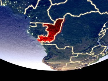 Kongo gece uzaydan uydu görünümü. Güzel ayrıntılı plastik gezegenin yüzeyi görünür şehir ışıkları ile. 3D çizim. Nasa tarafından döşenmiş bu görüntü unsurları.