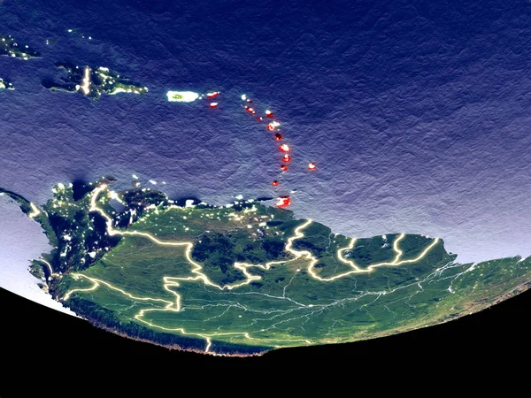 Satélite Vista Del Caribe Desde Espacio Por Noche Superficie Del —  Fotos de Stock