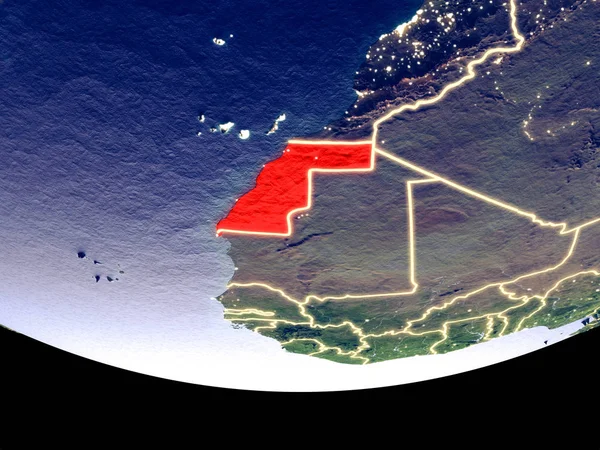 Vista Satellitare Del Sahara Occidentale Dallo Spazio Notte Superficie Del — Foto Stock