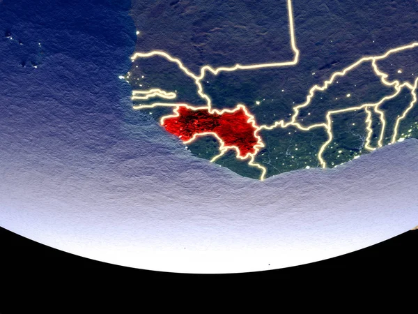 Satellietmening Van Guinee Vanuit Ruimte Nachts Het Oppervlak Van Prachtig — Stockfoto