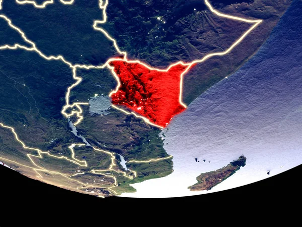 Satellite View Kenya Space Night Beautifully Detailed Plastic Planet Surface — Stock Photo, Image