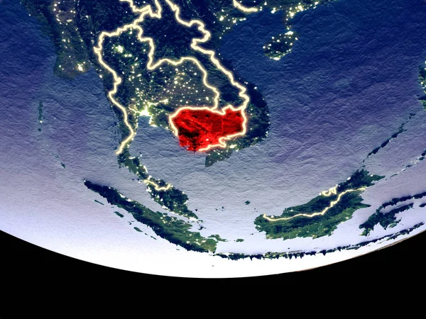 Satellietmening Van Kambodja Vanuit Ruimte Nachts Het Oppervlak Van Prachtig — Stockfoto