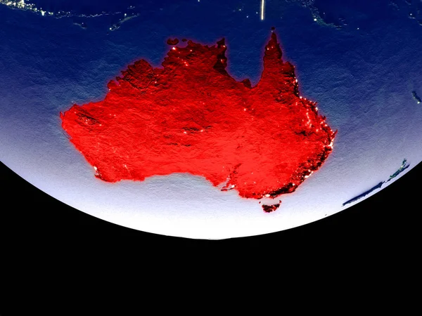 夜の空間からオーストラリアの衛星ビュー 目に見える街の灯りで美しく詳細なプラスチック地球表面 イラスト Nasa から提供されたこのイメージの要素 — ストック写真