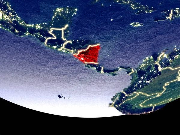 Satelitní Pohled Nikaraguy Vesmíru Noci Povrchu Krásně Detailní Plastové Planety Stock Fotografie