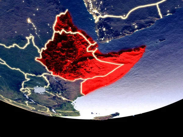 Satellietmening Van Hoorn Van Afrika Vanuit Ruimte Nachts Het Oppervlak — Stockfoto