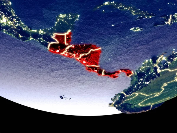 Orta Amerika gece uzaydan uydu görüntüsü. Güzel ayrıntılı plastik gezegenin yüzeyi görünür şehir ışıkları ile. 3D çizim. Nasa tarafından döşenmiş bu görüntü unsurları.