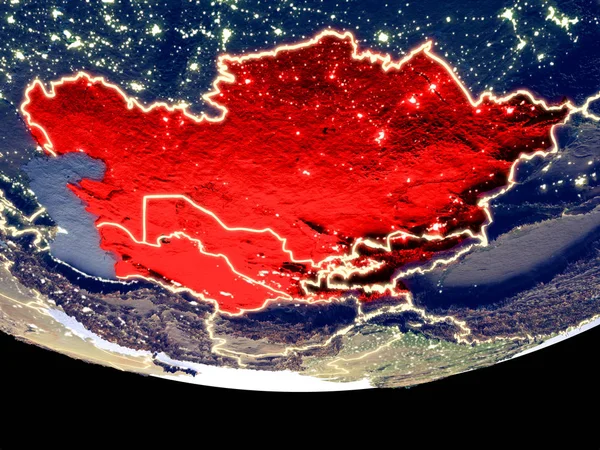 Спутниковый Вид Центральную Азию Космоса Ночью Красиво Детализированная Пластиковая Поверхность — стоковое фото