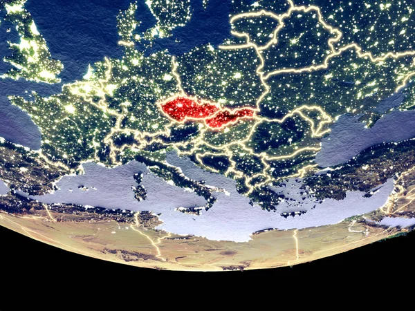 Satellitenaufnahme Der Ehemaligen Tschechoslowakei Bei Nacht Aus Dem All Schön — Stockfoto