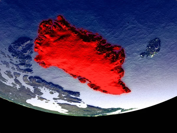 Спутниковый Вид Гренландию Космоса Ночью Красиво Детализированная Пластиковая Поверхность Планеты — стоковое фото