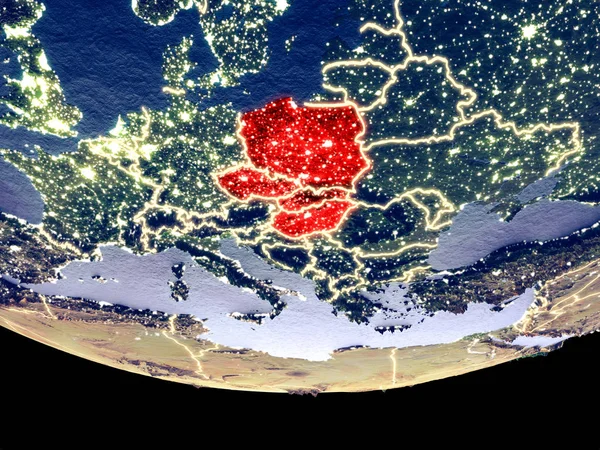 Widok Satelitarny Grupy Wyszehradzkiej Kosmosu Nocy Powierzchni Pięknie Szczegółowe Tworzywa — Zdjęcie stockowe