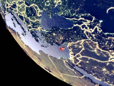 Kıbrıs'tan manzaralar parlak şehir ışıkları ile gece yörünge. Çok detaylı plastik gezegenin yüzey. 3D çizim. Nasa tarafından döşenmiş bu görüntü unsurları.
