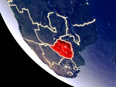 Yörünge görünümü parlak şehir ışıkları ile gece Zimbabve. Çok detaylı plastik gezegenin yüzey. 3D çizim. Nasa tarafından döşenmiş bu görüntü unsurları.