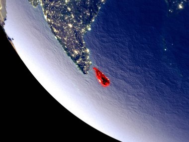 Sri Lanka'nın yörünge görünümü parlak şehir ışıkları ile gece. Çok detaylı plastik gezegenin yüzey. 3D çizim. Nasa tarafından döşenmiş bu görüntü unsurları.