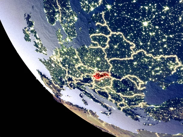 Вид Орбиту Словакии Ночью Яркими Городскими Огнями Подробная Пластиковая Поверхность — стоковое фото