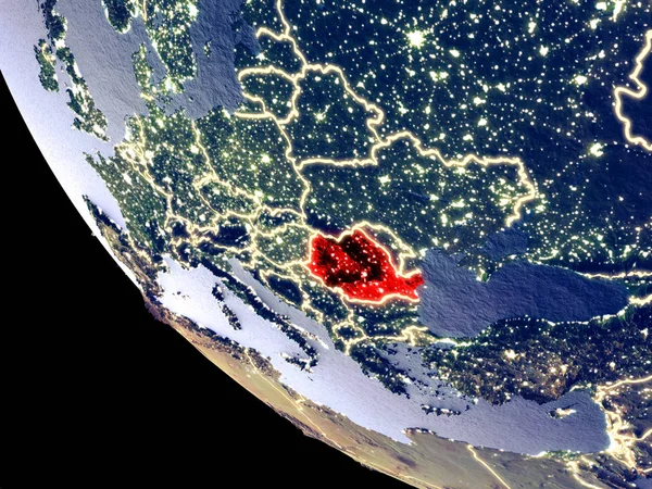 Вид Румынию Ночью Яркими Городскими Огнями Подробная Пластиковая Поверхность Планеты — стоковое фото