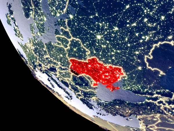 Обзор Орбиты Украины Ночью Ярким Городским Освещением Подробная Пластиковая Поверхность — стоковое фото