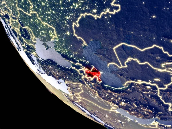 Orbit Pohled Ázerbájdžánu Noci Světlé Město Světel Povrchu Velmi Podrobné — Stock fotografie