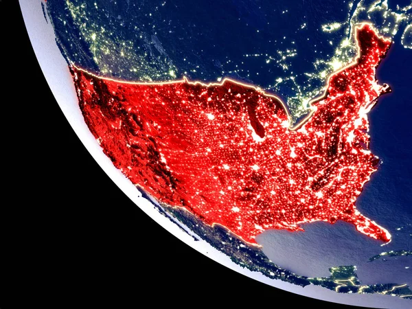 Vue Orbite Des États Unis Nuit Avec Des Lumières Vives — Photo