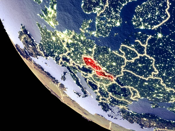 Вид Орбиту Бывшей Чехословакии Ночью Яркими Городскими Огнями Подробная Пластиковая — стоковое фото