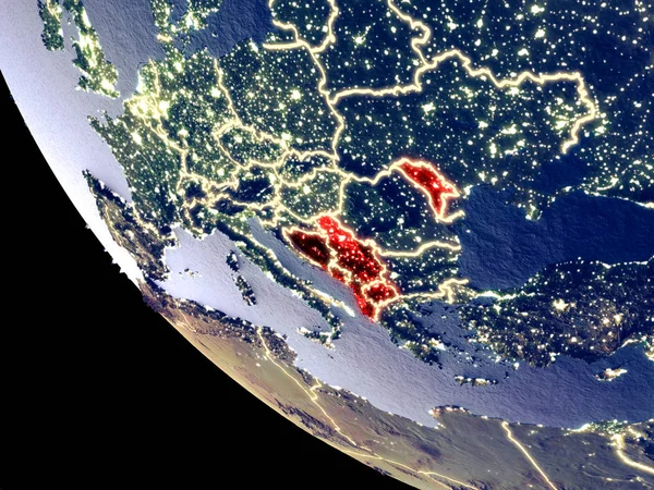 Вид Орбиту Стран Cefta Ночью Яркими Городскими Огнями Подробная Пластиковая — стоковое фото