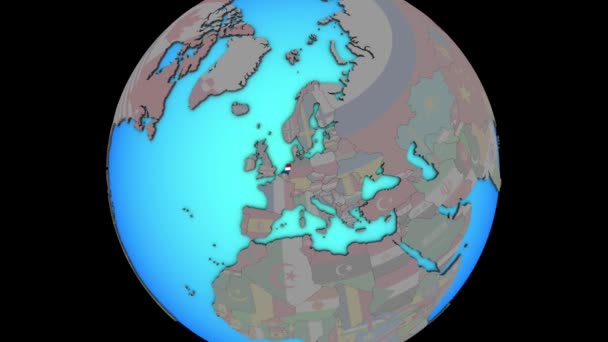 3Dマップ上のフラグを持つオランダ — ストック動画