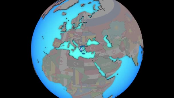 Греція з прапором по 3D карті — стокове відео