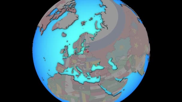 Lettonie avec drapeau sur la carte 3D — Video