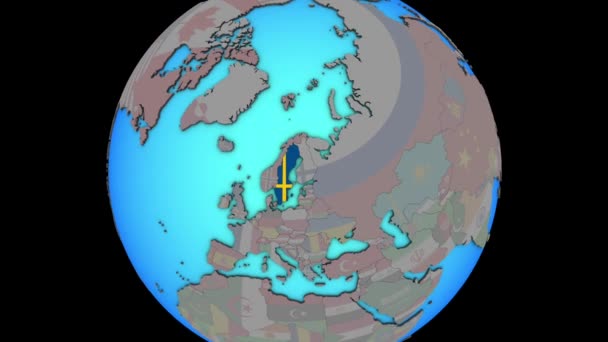 Sweden with flag on 3D map — Stock Video