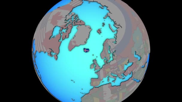 Iceland with flag on 3D map — Stock Video