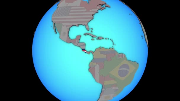 Costa Rica mit Fahne auf 3D-Karte — Stockvideo