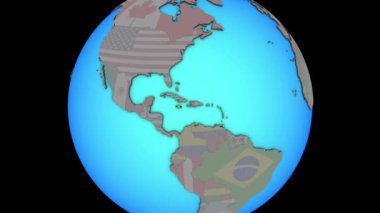 3d haritaüzerinde bayrak ile Jamaika