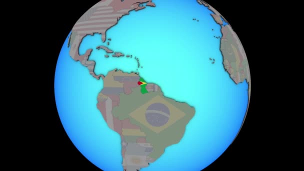 Гайана с флагом на 3D карте — стоковое видео