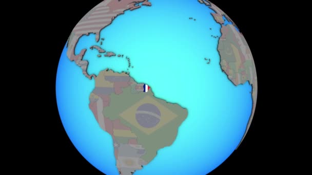 3Dマップ上のフラグを持つフランス領ギアナ — ストック動画