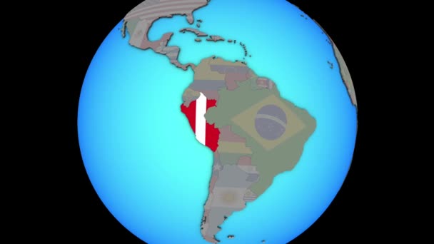 Peru med flagga på 3D-karta — Stockvideo