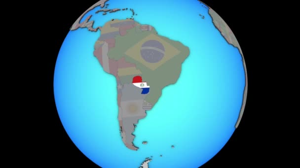 Парагвай з прапором на 3D-карті — стокове відео