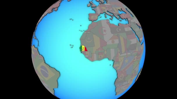 Сенегал с флагом на 3D карте — стоковое видео